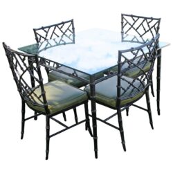 SOLD Phyllis Morris Patio Set 5 Piece Dining Table and Chairs Metal Faux Bamboo
