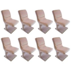 SOLD Set of 8 Pink & Brass Dining Chairs Cantilever Hollywood Regency