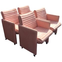 SOLD Milo Baughman Arm Chairs by Preview Vintage Set of Four Lounge Castors Pink