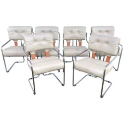 SOLD Mariana Pace Vintage Set of Six "Tucroma" Dining Chairs Chrome, Italy Faleschini