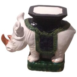 SOLD Garden Stand Stool Vintage Terra Cotta Rhino Rhinoceros Greek Key Palm Beach