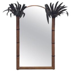 SOLD Palm Beach Frond Leaf Wall Mirror Vintage Metal Tole Tropical Island Arched