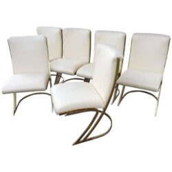 SOLD Pierre Cardin Vintage Set of Six Brass Side Dining Chairs Cantilever Z Back