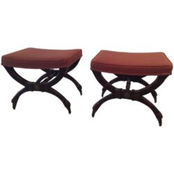 SOLD Wood Swan Pair of x Benches Stools Vintage Hollywood Regency Palm Beach