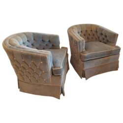 SOLD Pair of Vintage Button Tufted Arm Chairs Barrel Tub Swivel Hollywood Regency