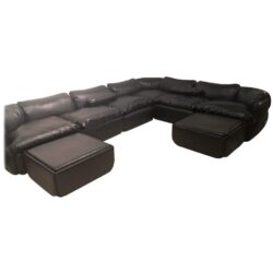 SOLD Saporiti Sectional Sofa Ottomans Alberto Rosselli, 1970s Ostrich Leather Black