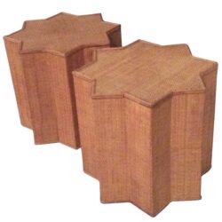 SOLD Pair Woven Rattan Wicker Bamboo Star End Side Coffee Tables Vintage Tropical