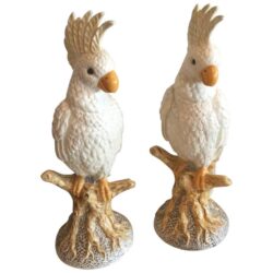 SOLD Pair of Vintage Italian Bird Cockatoo Statues Ceramic Hollywood Regency