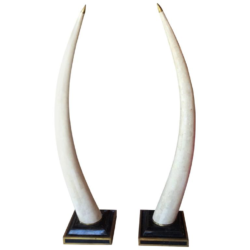 SOLD Pair of Maitland-Smith Brass Tesselated Stone and Brass Faux Elephant Tusks
