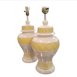 SOLD Ginger Jar Icing Table Lamps Vintage Pair Ceramic Yellow Palm Beach Large