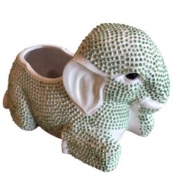 SOLD Green Hobnail Elephant Ceramic Planter Pot Vintage Palm Beach Garden Plant