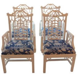 SOLD Pair Pagoda Arm Dining Chairs Lacquered American of Martinsville Chinese Chippendale