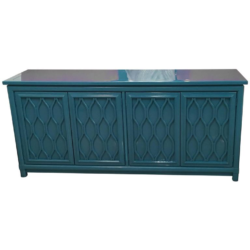 SOLD Lacquered Credenza Buffet Sideboard Blue Teal Dresser Hollywood Regency Vintage