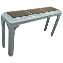 SOLD Console Table Lacquered Blue Vintage Fret Work Fretwork Chinese Chippendale