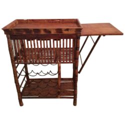 SOLD Faux Bamboo Rattan Tortoise Shell Bar Cart Reed Liquor Drink Hollywood Regency