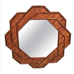 SOLD Rattan Woven Reed Bamboo Wall Mirror Octogonal Tropical Palm Beach Wicker