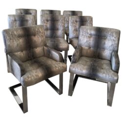 SOLD Paul Evans Set of Eight Dining Chairs Arm Side Chrome Cantilever