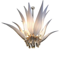SOLD Murano Glass and Brass Italian Chandelier Leaf Leaves Vintage Tropical Large