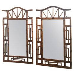 SOLD Pair of Pagoda Faux Bamboo Large Wall Mirrors Palm Beach Chinese Chippendale
