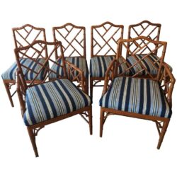 SOLD Faux Bamboo Chinese Chippendale Set of Six Dining Chairs, Chinoiserie