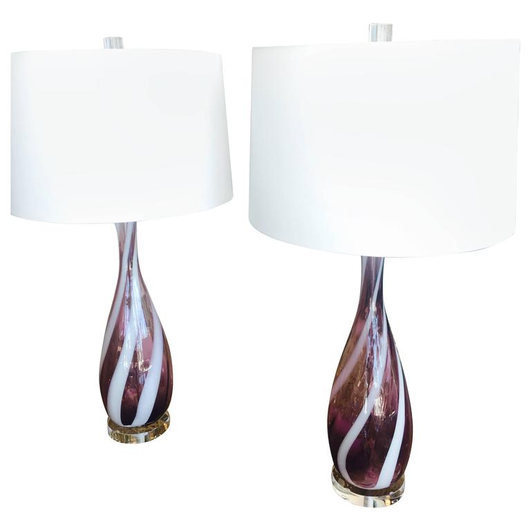 Bounce Ordliste at tilføje Pair of Murano 1960s Vintage Glass Italian Table Lamps Swirl Lucite Chrome  | Florida Regency