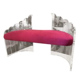 SOLD Vintage Lucite Bench Pink Velvet Cushion Hollywood Regency