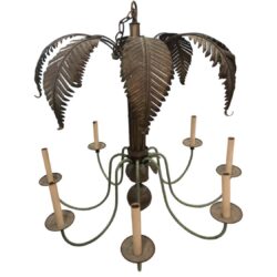 SOLD Vintage Brass Palm Tree Frond Leaf Chandelier 8 Light