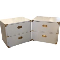 SOLD Vintage Pair of Lane Campaign Nightstands Chests Powder Blue Lacquered Brass