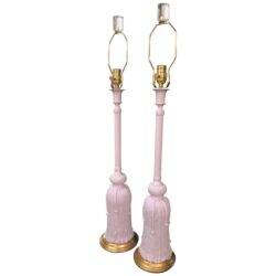 SOLD Vintage Pair of Lavender Tassel Table Lamps Lucite and Brass