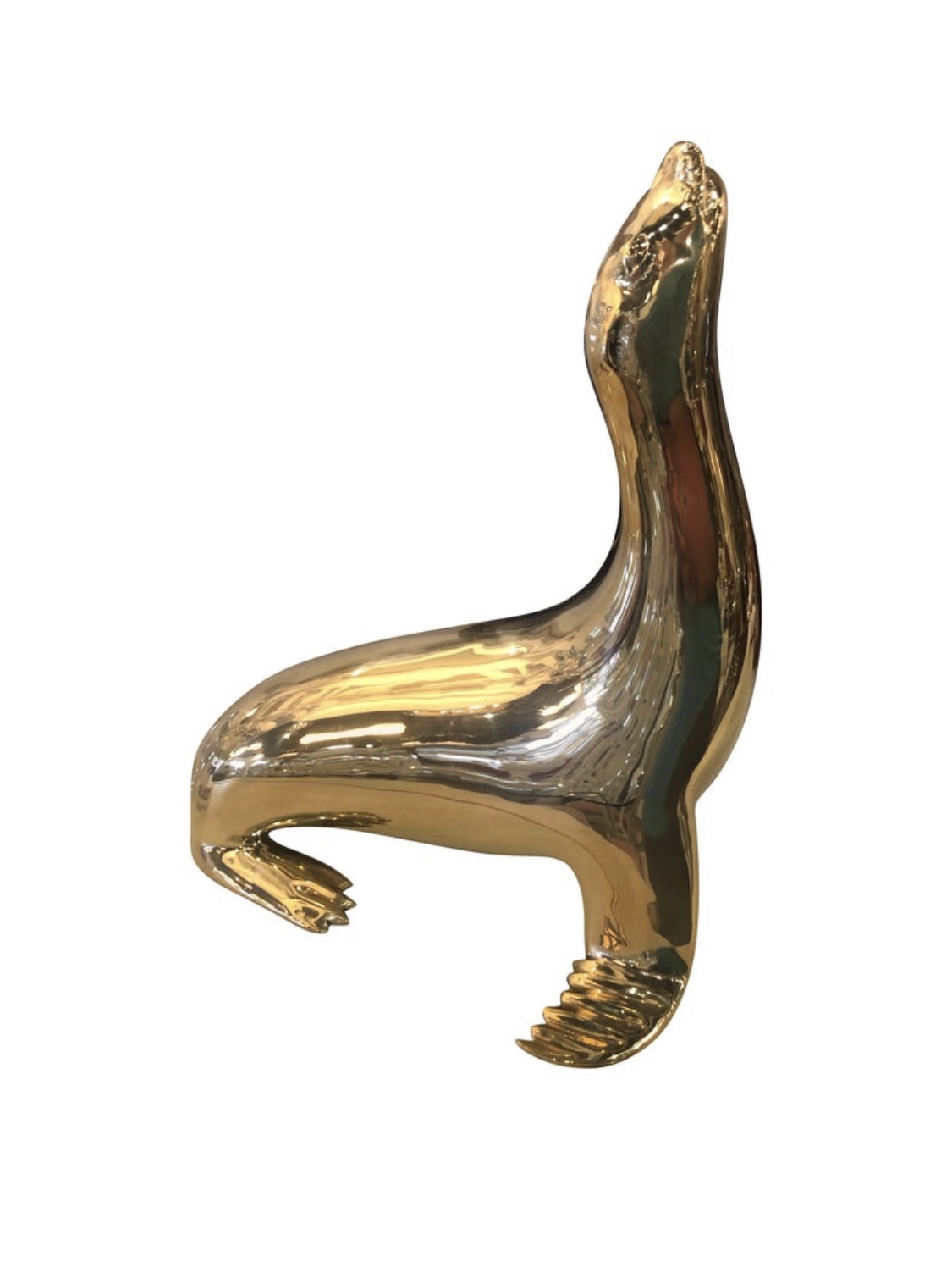 Vintage Polished Brass Seal Animal Figure Statue | Florida Regency