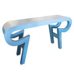 SOLD Vintage Grasscloth Lacquered Aqua Blue Console Table by Alessandro for Baker