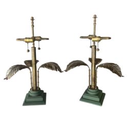 SOLD Vintage Pair of Brass Palm Tree Leaf Leaves Tropical Table Lamps