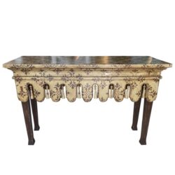 SOLD Vintage Scalloped Wood and Tassel Chinoiserie Console Sofa Table