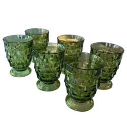 SOLD Vintage Set of 6 Green Glass Wine Water Glasses