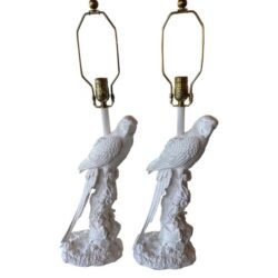 SOLD Vintage Pair of White Parrot Bird Table Lamps