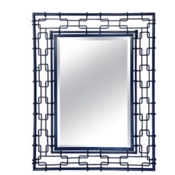 SOLD Vintage Navy Blue Metal Faux Bamboo Link Newly Powdercoated Wall Mirror