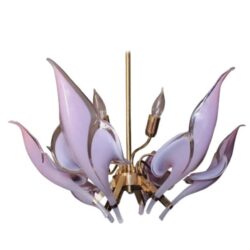 SOLD Vintage Murano Franco Luce Purple Lavender Glass Leaf Leaves Chandelier Brass