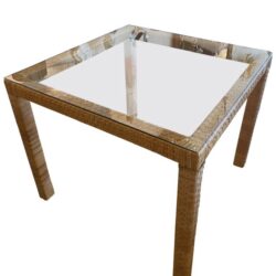 SOLD Vintage Wrapped Rattan Square Game Table Or Dining Table New Glass Top