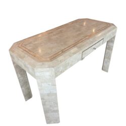 SOLD Vintage Tessellated Stone Marble & Inlay Brass Desk Maitland Smith