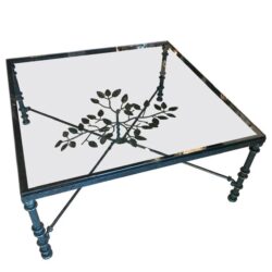 SOLD Vintage Metal Verdi Green Black Leaves Style of Giacometti Coffee Cocktail Table