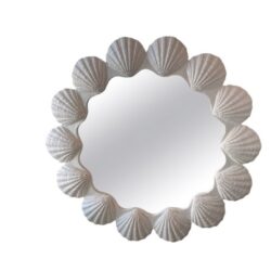 SOLD Vintage Round White Lacquered Palm Beach Scallop Seashell Shell Wall Mirror