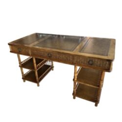 SOLD Vintage Large Bamboo Rattan Woven Wicker Leather Writing Desk