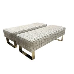 SOLD Vintage Waterfall Solid Brass Bench Velvet Pair Available Milo Baughman Style