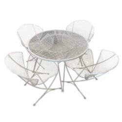 SOLD 5 Pc Salterini Orange Slice Clam Shell Patio Dining Table & Chairs Powder-Coated White