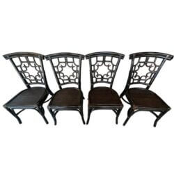 Set 4 Vintage Woven Rattan Chippendale Fretwork Fret Side Dining Chairs
