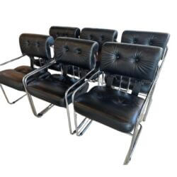 SOLD Set 6 1970s Guido Faleschini Tucroma Pace i4 Mariana Black Leather Dining Chairs
