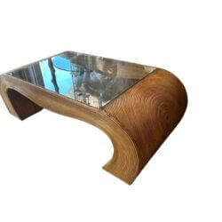 Vintage Pencil Reed Rattan Bamboo Scroll Ming Coffee Cocktail Table New Glass