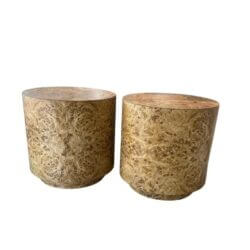 Vintage 1960s Pair of Burl Wood Laminate Drum Benches Stools or Drink Tables