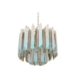 Vintage 11 Light Aqua Blue Lucite Prism Chandelier Brass Two Tier