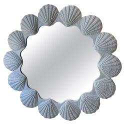 Vintage Round Lacquered White Palm Beach Scallop Clam Seashell Shell Mirror